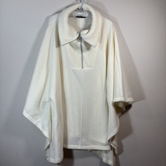 Lane Bryant Relaxed Sweater-Collar Poncho Cream Stylish Relaxed Cozy Fall - Picture 1 of 13